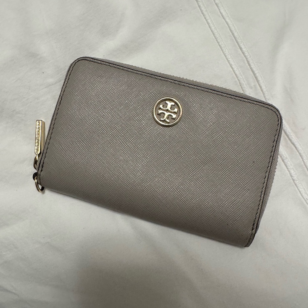 Tory Burch Taupe Wallet with Gold Accents